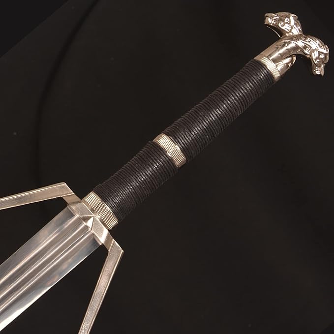 Full Metal Geralt's Silver Steel Sword 125cm/48.8 inches, Runes Engraved on The Blade, Stainless Steel,White Wolf Sword,Aerondight Silver Sword Handmade Anime Cosplay Prop for Display and Collection