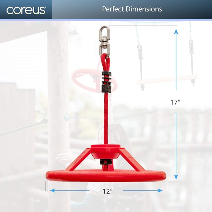 Ninja Kids Hanging Obstacle Course with Swivel Slackline Spinner Wheel Red