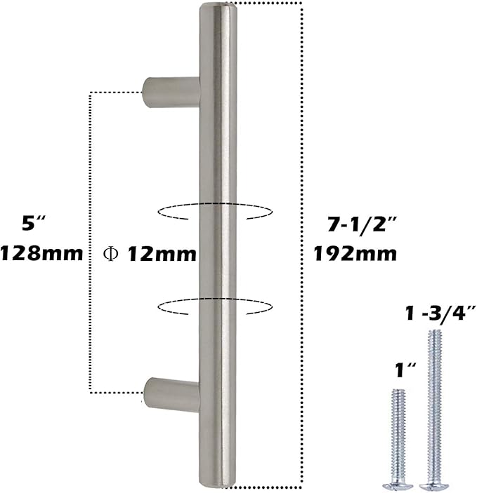 Gobrico 10 Pack 5 Inch Hole Centers Cabinet Handles Brushed Nickel Stainless Steel Cabinet Pulls Satin Nickel Dresser Drawer Pulls Kitchen Handles 7.5" Total Length