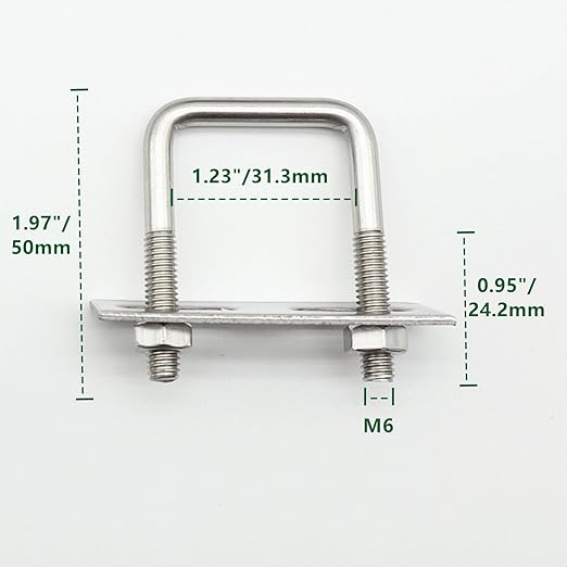 Stainless Steel Square U Bolt Clamp, Square Tube Clamps with Nut and Plate for Boat Trailer (M6*65 * 80)