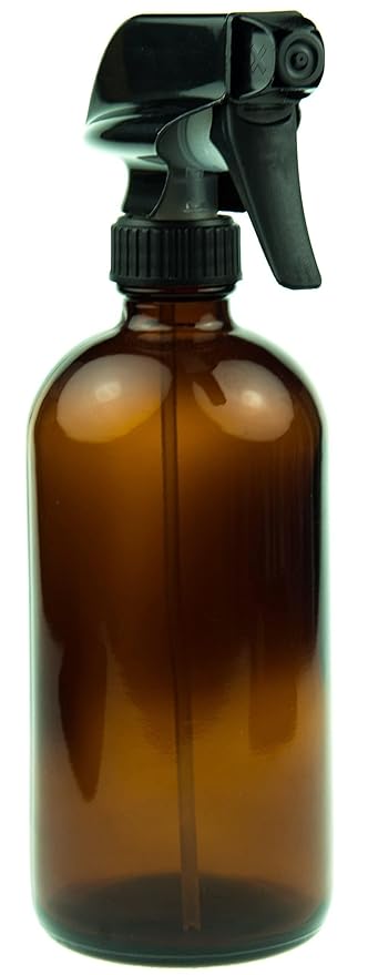 Sally's Organics 16oz Amber Glass Spray Bottle for Thieves Cleaner, Essential Oils, Cleaning Solutions Plants - Refillable, Chemical-Resistant, with Adjustable Mist Stream Sprayer