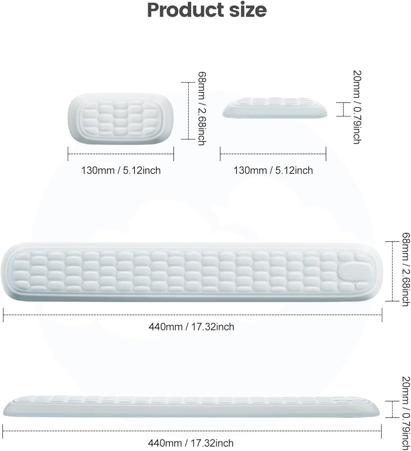 Memory foam gel wrist rest set for keyboard and mouse, ergonomic wrist support, for office, games, computer, laptop, Mac, gray color