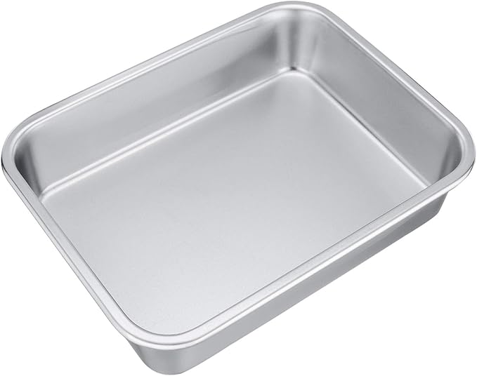 TeamFar Rectangular Cake Pan Brownie Pan, Stainless Steel Lasagna Casserole Baking Pan, 8x10x3, Rust Free Non Toxic, Easy Clean Dishwasher Safe