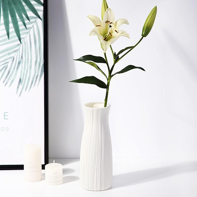 Unbreakable Nordic Style Flower Vase,Shatterproof Vases Imitation Ceramic Flower Pot,Plastic Vases for Living Dining Rooms Home Decor,Flower Vases for Bouquet,Seashell White-D