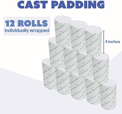Cast Padding 12 Rolls 4 x 12ft, Individually Wrapped, Undercast Padding Cotton, Gauze Bandage for Halloween Wrap Bandage Art Projects, Body Casts, Mask Making, Hobby Craft, Wound Care, Orthopedic