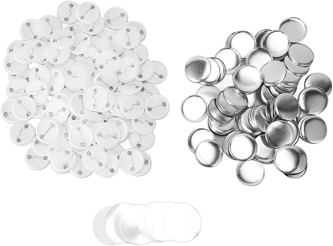 100 Sets Blank Button Making Supplies, DIY Pin Back Button Parts for Button Maker Machine Round Badge Pin Button Parts, Includes Metal Cover, Plastic Button Back Cover, Clear(32mm/1.25 inch)