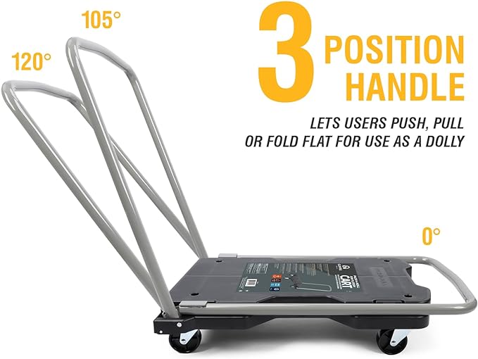 Olympia Tools Fully Folded Resin Push Cart Dolly - 330 Lb. Loading Capacity Foldable Moving Platform Cart Hand Truck - Black Collapsible Heavy Duty Folding Rolling Flatbed Cart with 4 Swivel Wheels