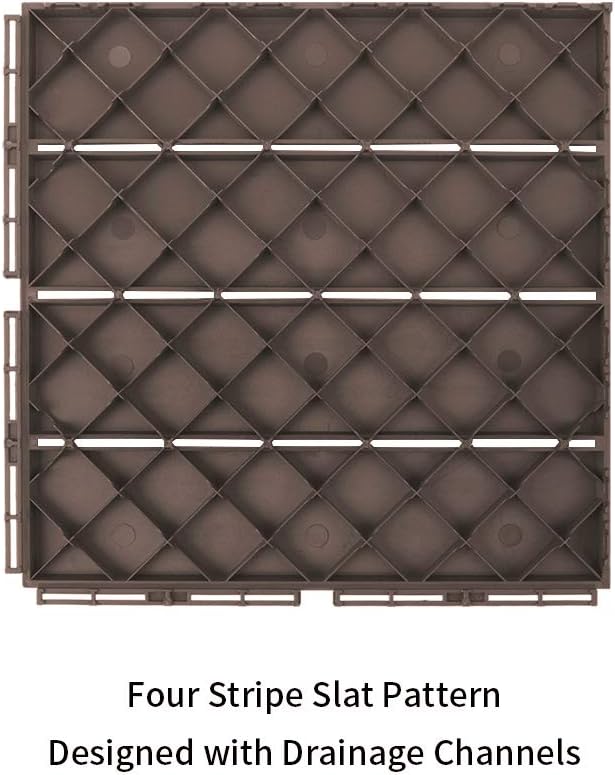domi Outdoor Living Patio Deck Tiles, 12 x 12 inches Composite Interlocking Decking Tile, Four Slat Plastic Outdoor Flooring, 9 Pieces One Pack, Dark Brown