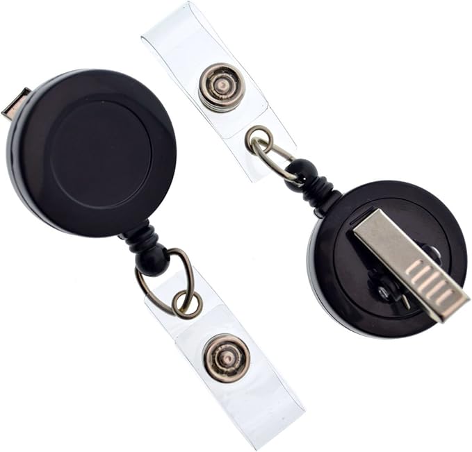 Bulk 25 Pack - Black Retractable Badge Reels with Alligator Swivel Clip Vinyl Card Holder Strap by Specialist ID - Bulk Premium Black Retractable Name Badge Reels with Alligator Swivel Clip