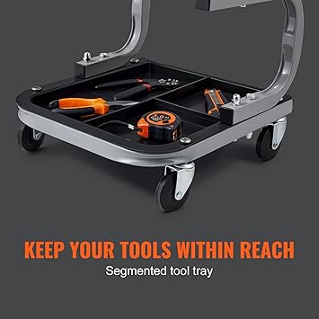 VEVOR Rolling Creeper GarageShop Seat, 250 LBS Capacity Padded Rolling Workshop Stool with Tool Tray Storage, Mechanic Stool for Garage, Shop, Auto Repair, Black