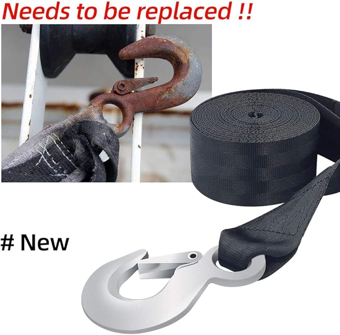 Boat Trailer Winch Strap 2" x 20' with Hook Replacement, 10000 lbs Breaking Strength, Loop End for Boats, Trailer, Wave Runner, Towing, Heavy Duty Equipment