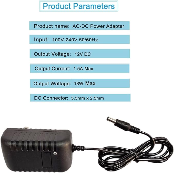 DC 12V 1.5A 1500mA Power Supply Adapter 100-240V AC to DC 12Volt Transformers Switching Power Supply 5.5mm x 2.52.1mm DC Plug for 12V led Strip Light CCTV Camera,12 Volt 1.5Amp ACDC Adapter