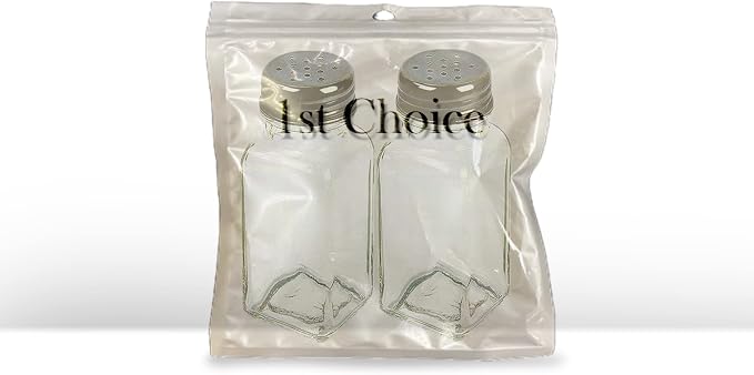 1st Choice Salt and Pepper Shakers with Stainless Tops Set of 2 (Square Shakers)