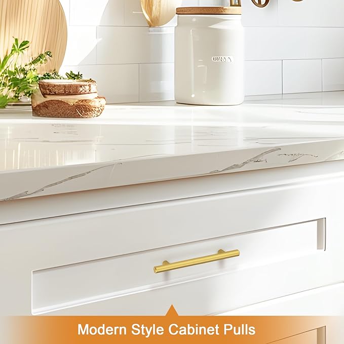 Probrico 10 Pack 4 Inch Center-to-Center Kitchen Cabinet Pulls T Bar Gold Cabinet Handles Modern Drawer Hardware Dresser Pulls, 6-45 Inch Total Length