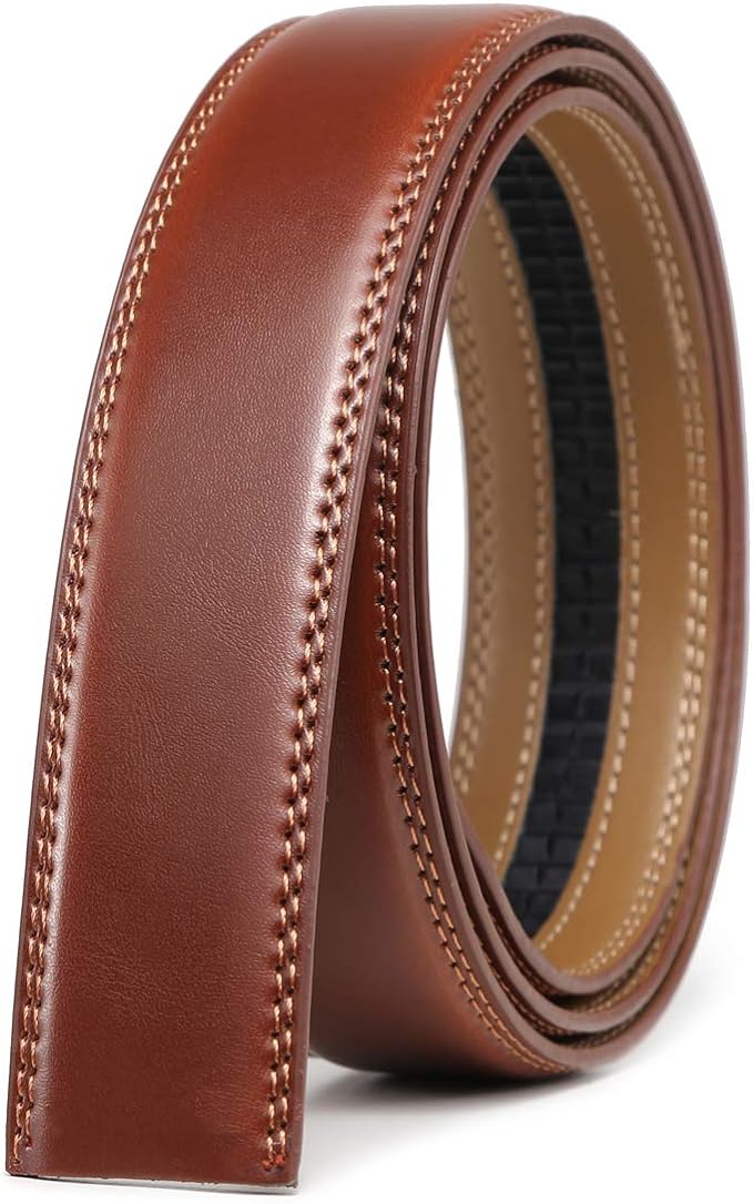 Founders & C Mens Leather Ratchet Belt Strap Only 1 3/8" Without Buckle,Replacement Strap Suitable for 40MM Slide Buckle (Burnt Umber)