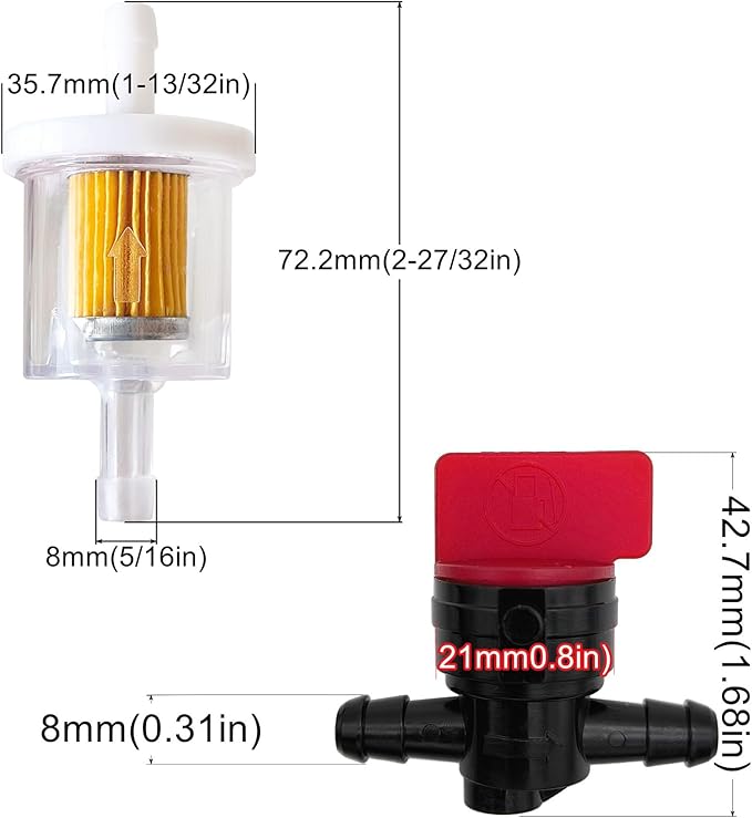 5414K 14" x 25" Fuel Line Hose Inline Fuel Filter Fuel Shut Off Valve Compatible with Bri-ggs Stra-tton 283207 791850 95162S 691035 698183 Lawn Mower Small Engines w 8 Clamps