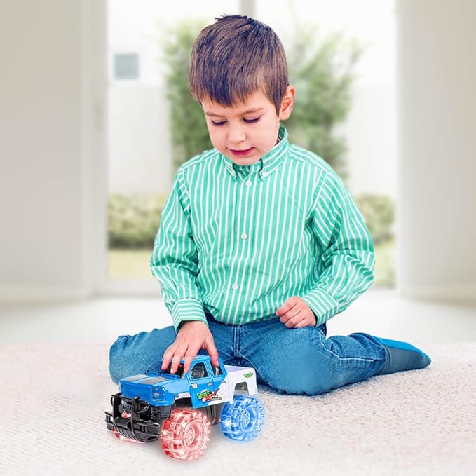 ArtCreativity Light Up Blue White Monster Truck, 1 Piece, 8 Inch Monster Truck Toy with Flashing LED Tires Batteries, Push n Go Car Toys for Kids, Fun Gift for Boys Girls Ages 3 Up...