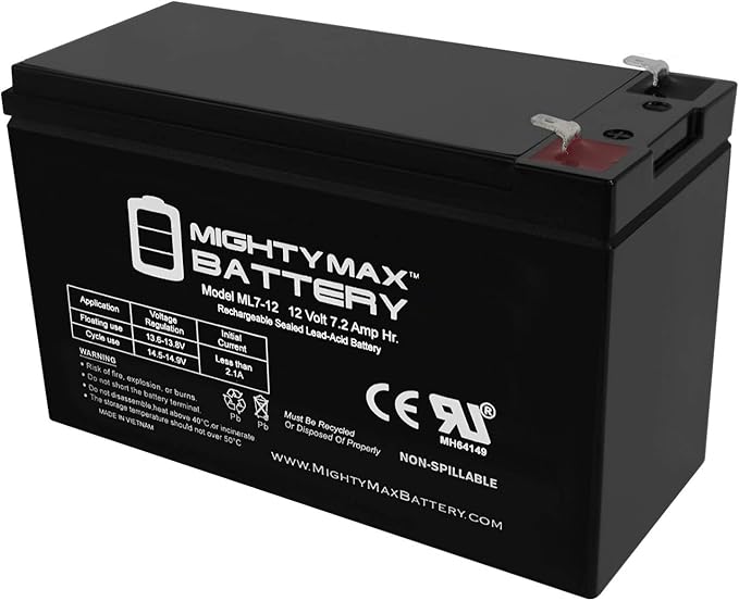 ML7-12 - 12 VOLT 7.2 AH SLA BATTERY - Mighty Max Battery brand product, black