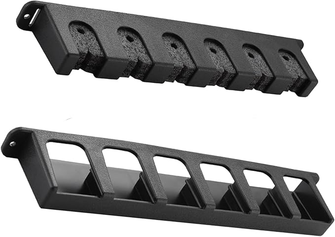Fishing Rod Holder for Garage Vertical Wall Mounted Stores 6 Rods or Combos Fits Most Rod Diameters (Vertical Black, 1 Pair)