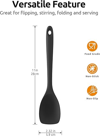 600oF Heat Resistat Spatula Spoon: U-Taste Flexible Silicone Cooking Scoop Spoonula, Serving Mixing Scraping Food in Non-Stick Pan Cookware, Seamless Multifunctional Kitchen Utensil (Black)