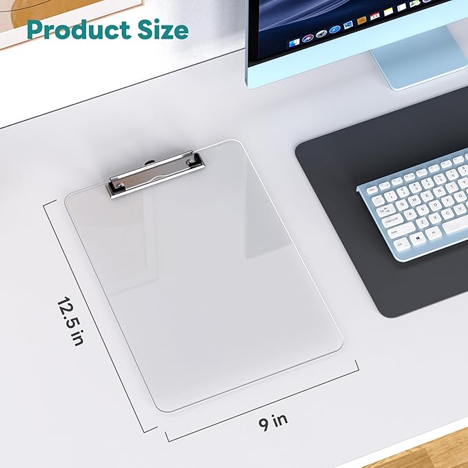 A4 Plastic Clipboard 2 Pack, 8.5 x 11 Clear Colored Clip Boards with Low Profile Clip, Letter Size for Classroom, Teacher, Students, School Office Supplies