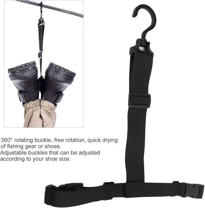 Fishing Wader Boot Hanger, Quick Drying Adjustable Wader Boots Belt with 360 Rotating Buckle for Fishing