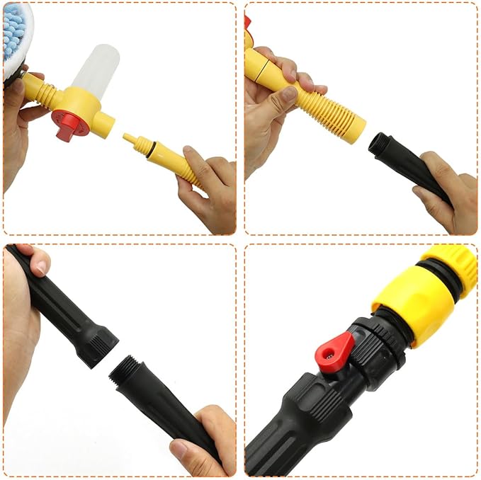 Automatic rotating car wash brush, multifunctional car foam cleaning kit with 360 rotating head, portable chenille brush for car cleaning,