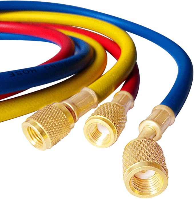 3PCS Refrigerant Charging Hose 60" Length 600-3000PSI 14" Thread Fits for R12 R22 R134A 404 502 Car Air Conditioning and HVAC Charging Manifold Gauge Hose Tube RedYellowBlue Three Colors