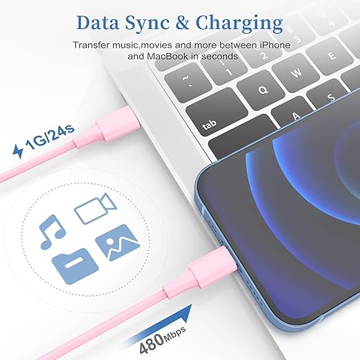 USB C to Lightning Cable, 2Pack 10FT 20W ãMFi Certifiedã‘ Extra Long iPhone Fast Charger Cable Power Charging Cord for iPhone 14/13/12/Pro/Pro Max/Mini/11/Pro Max/XS/MAX/XR/X/ 8/8Plus, Pink