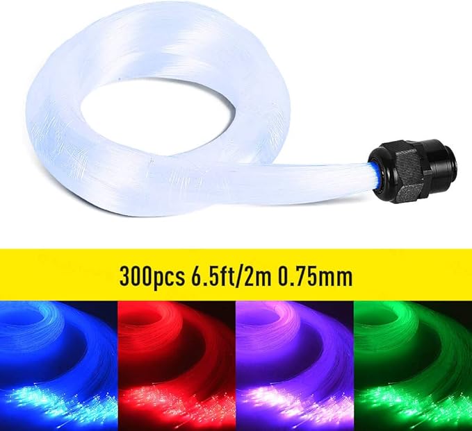 GIDEALED LED Fibre Optic Cable 3 m 225 Pieces (0.75 mm x 200 + 1.0 mm x 20 + 1.5 mm x 5) PMMA Plastic End Glow Fibre Optic Fibre Cable for Star Ceiling Lighting All Types Light Engine Drivers