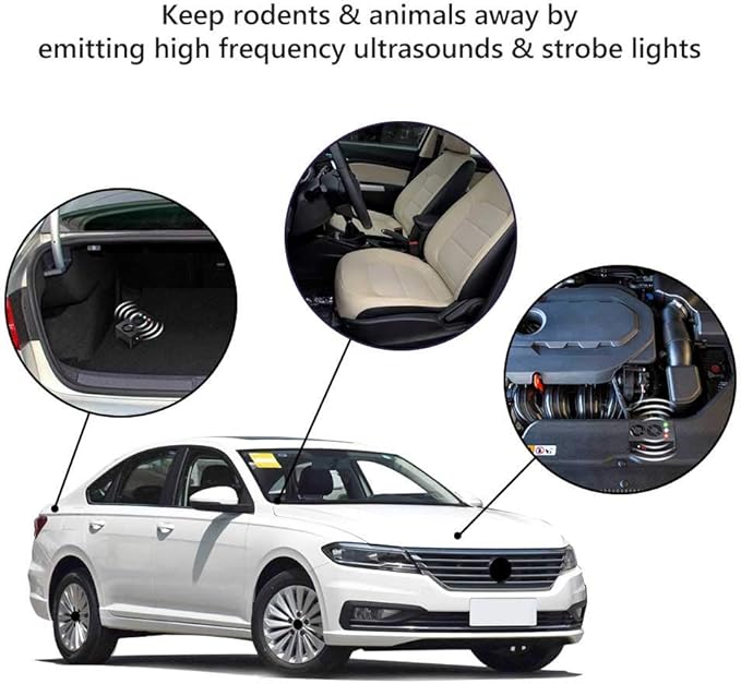 Ultra Sonic Rodent Treatment Repeller Battery Operated Mouse Reducer Repellent Pest Rat Mice Repelling Device with Strobe Lights Under Hood Animal Deterrents 1Pack