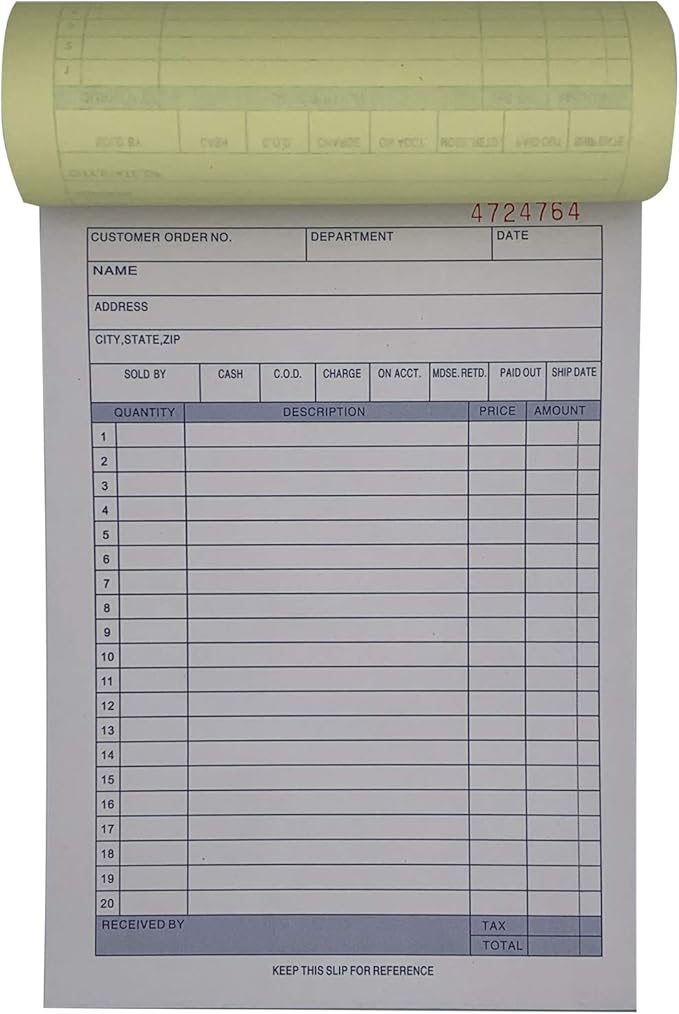 5 Pack Large Sales Order Book Receipt Invoice Duplicate Carbonless 50 Sets 5.916" X 8.716"