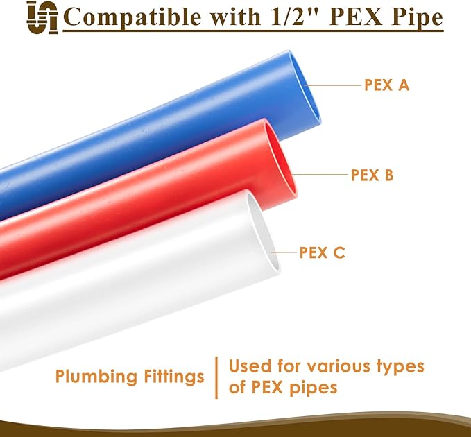 12" PEX Tee, 12 Pack PEX Fitting for Whole House Plumbing Remolding, Sturdy and Long-lasting Brass Crimp Fitting