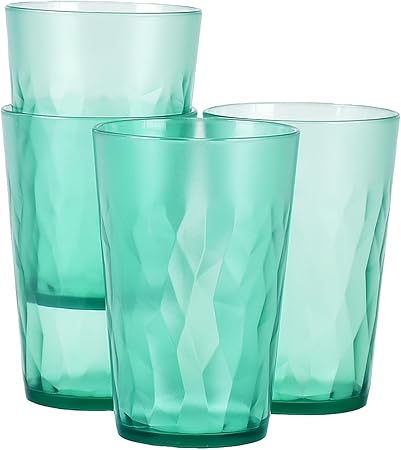 Made in Japan, 11oz Tumbler, Glasses, Cups - Set of 4 - Break-resistant Material - Non Slip - Dishwasher Safe - Made of High Grade Plastic - Gift (Green)