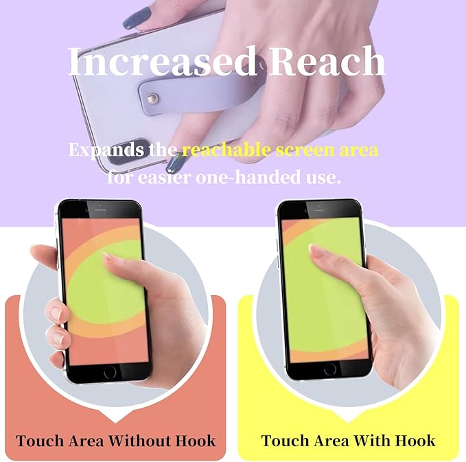 Phone Strap Holder for Hand Grip, Adhesive Cellphone Case Sticky Gripper for Back of Phone with Finger Loop for Kindle, iPhone, iPad - 4 x Grey, Black, White