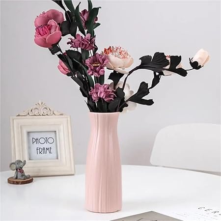 Plastic Flower Vase Imitation Ceramic Solid Color Flower Arrangement Container Living Room Decoration(White 1pc)