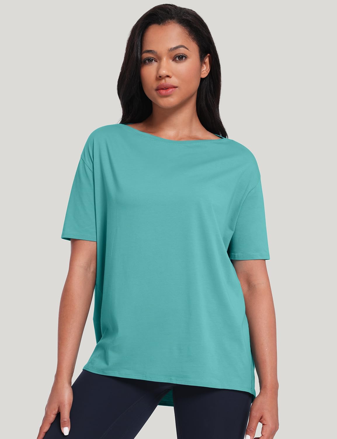 HeyNuts Women's Pima Cotton Short Sleeve Workou Shirt Boat Neck Loose Fit T-Shirts Athletic Tops Casual Shirts