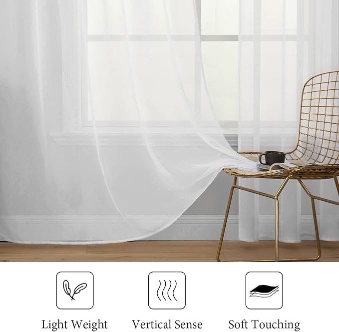 MIULEE 2 Panels Solid Color White Sheer Window Curtains Elegant Window Voile PanelsDraperiesTreatment for Bedroom Living Room (54 X 45 Inches White)