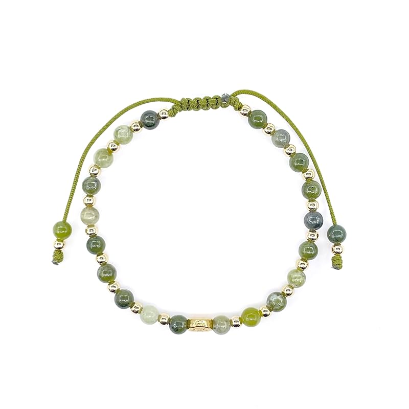 Lucky Evil Eye Natural Stone Beaded Adjustable Bracelet for Women (Green Jade)