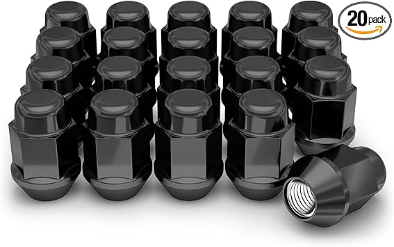 White Knight 1707SBK-20AM Black Chrome M12x1.50 Bulge Acorn Lug Nut, 20 Pack