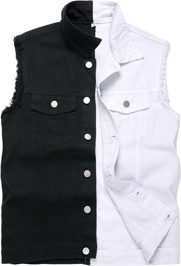 Men's Denim Vest,Sleeveless Jacket Slim Fit Vintage Casual Ripped Summer Jean Vest for Men