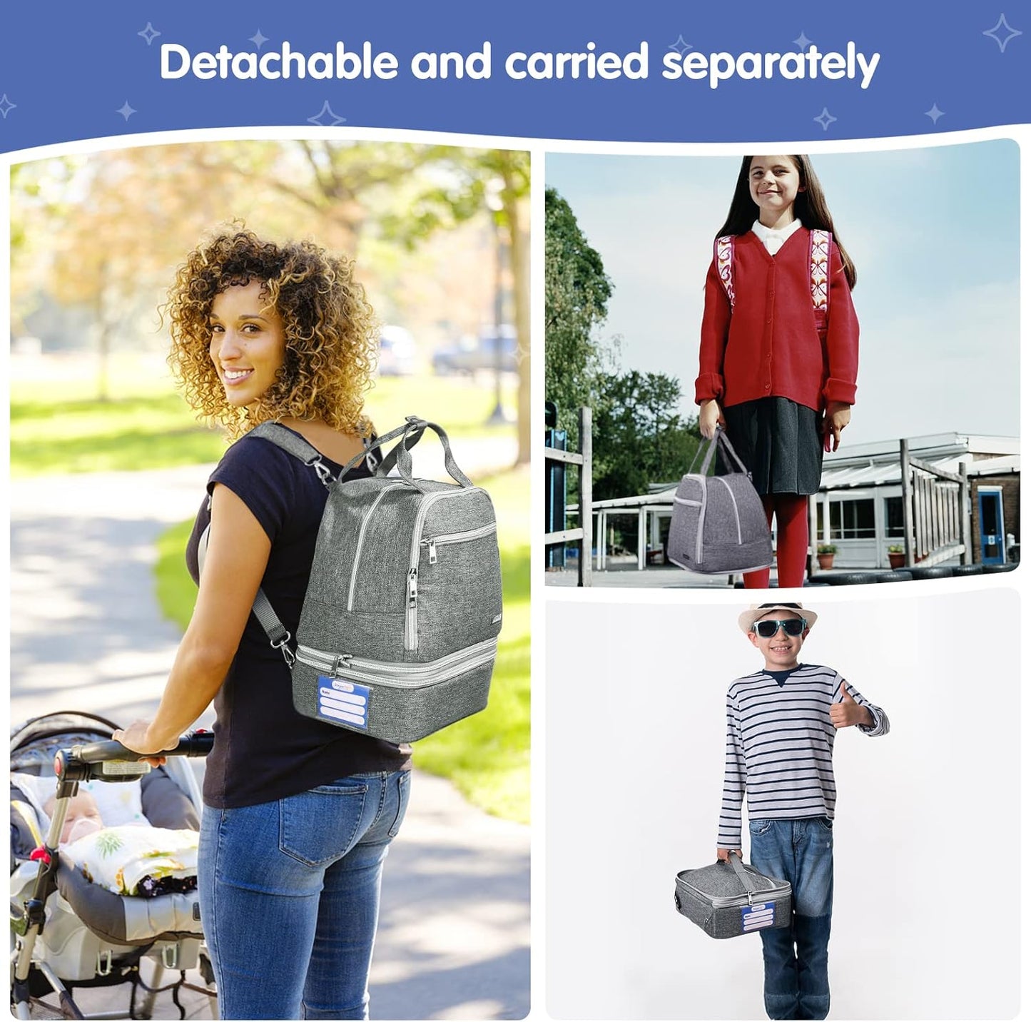 Derbiedersinn Spectra Pump Bag with Cooler for Milk Storage, Insulated Pump Bag for Travel, Work, Daycare, Compatible with Wearable & Electric Breast Pumps,Grey