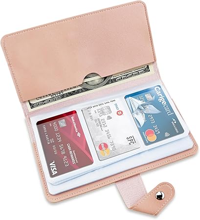Credit Card Holder, Leather Business Card Organizer with 96 Card Slots, Professional Card Book Case for Cards and Important Documents to Prevent Loss or Damage (Pink)