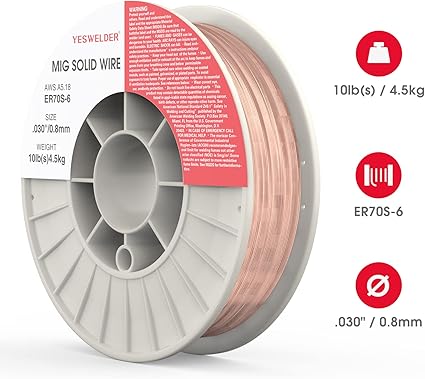 YESWELDER ER70S-6 .030-Inch on 10-Pound Spool Carbon Steel Mig Solid Strong ABS Plastic Spool Welding Wire
