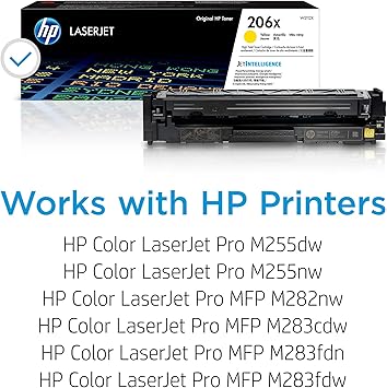 HP 206X Yellow High-yield Toner Cartridge Works with HP Color LaserJet Pro M255, HP Color LaserJet Pro MFP M282, M283 Series W2112X