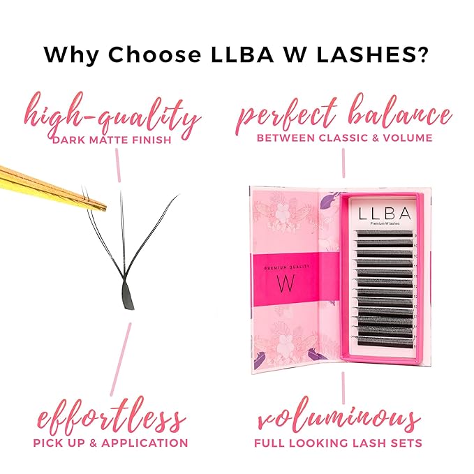 LLBA W Eyelashes Extensions - 3D Handmade Volume Eyelashes | C CC D Curl | Thickness 0.05~0.07mm | 8-15mm Length Mixed Tray | Full Fluffy Volume Look | Long Lasting & Easy Application (W, 0.07 D 11mm)