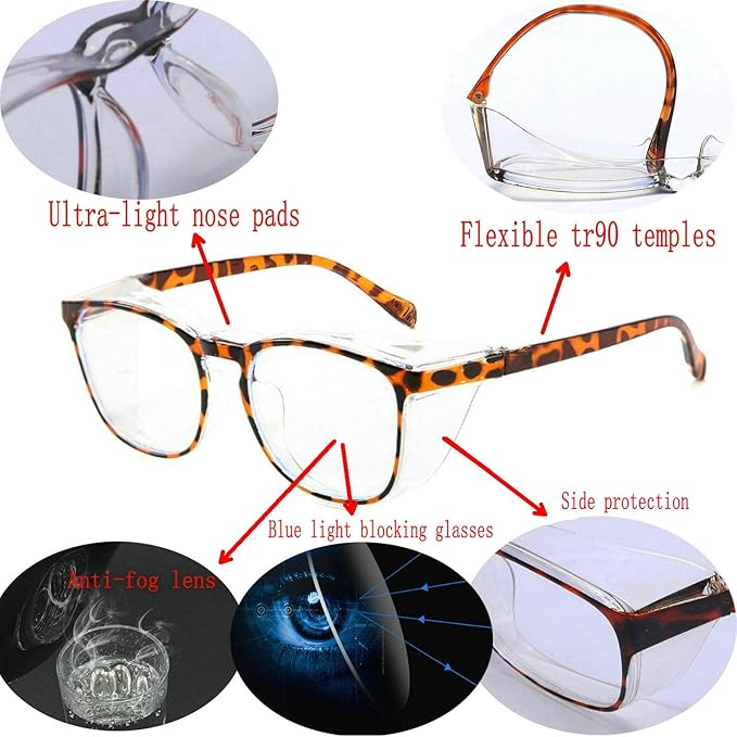 Protective Eyewear Safety Goggles Clear Anti-fogAnti-Scratch Safety Glasses Men Glasses, Transparent Frame