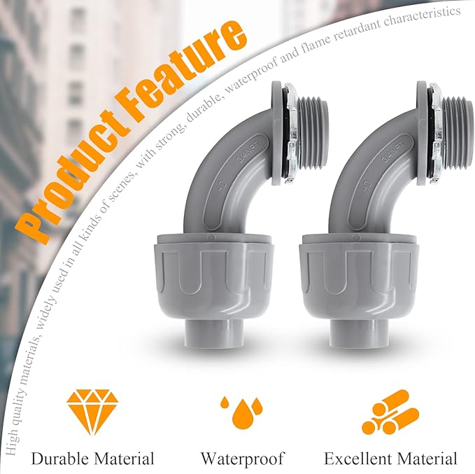 2Pcs 34" NPT Liquid-Tight Connector, 90-Degree Electrical Conduit Connector Fitting Flexible Conduit Fittings