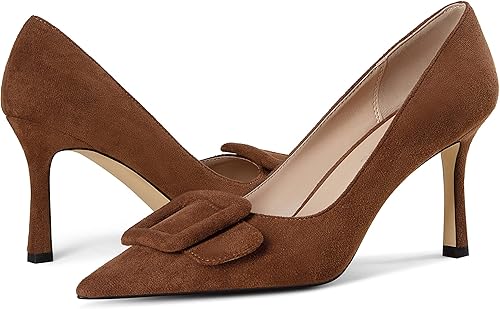 Women's Stiletto High Heel Pumps Wedding Party Closed Classic Dress Heeded Shoes with Square Buckle