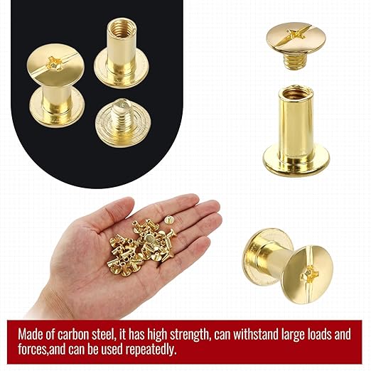 Chicago Binding Screws - 5mm x 10mm Binding Posts - 9.5mm Phillips Nut - Chicago Screw Binding Post Screw Kit for DIY Leather Decoration Scrapbook Photo Albums Bookbinding (Gold, 50 PCS)